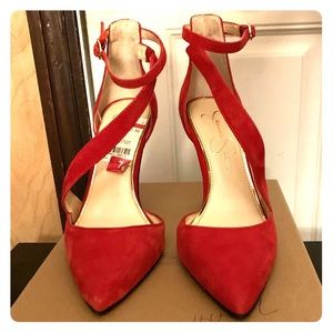 Jessica Simpson red suede heels